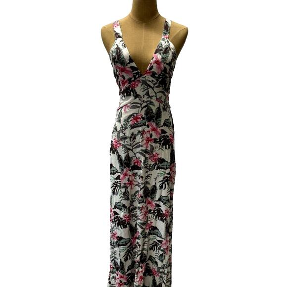 NWT! "Sim & Sam" Dress SZ S White wW/Pink Floral Tie Back Wrap,Criss Cross Back - Picture 4 of 13